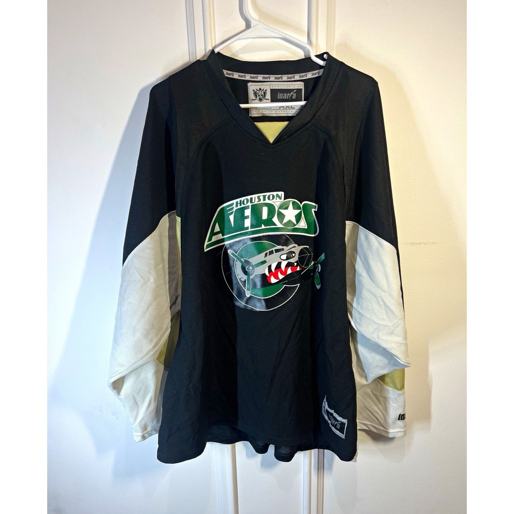 Houston Aeros Inaria Hockey Jersey H Strain #13 AXL Black Green White Vintage